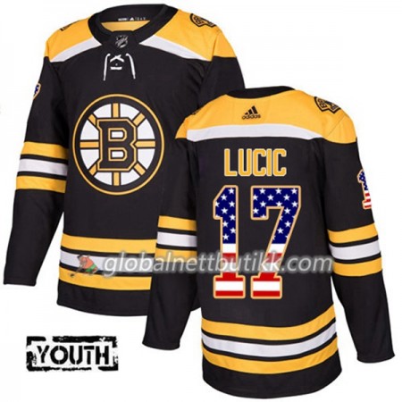 Boston Bruins Hockeydrakt Milan Lucic 17 2017-2018 USA Flag Fashion Svart Adidas Authentic - Barn